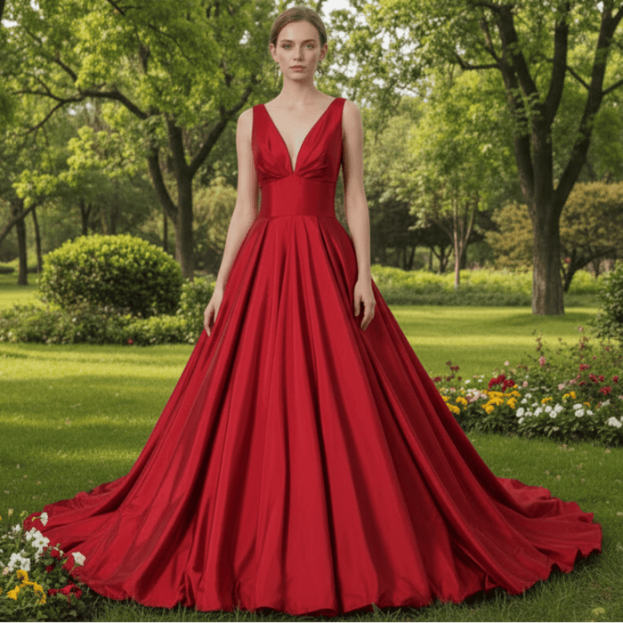 Simple Off Shoulder Red Wedding Dress with Vneck - Rosymae