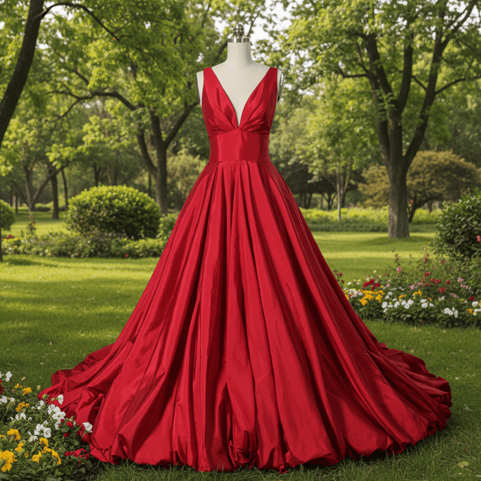 Simple Off Shoulder Red Wedding Dress with Vneck - Rosymae