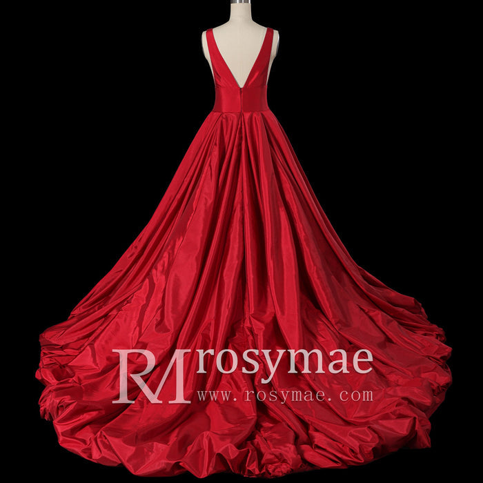 Simple Off Shoulder Red Wedding Dress with Vneck - Rosymae