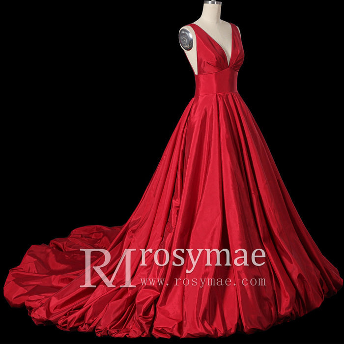 Simple Off Shoulder Red Wedding Dress with Vneck - Rosymae