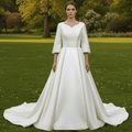 Simple Satin Half Sleeve Bridal Gown Quee Ann Wedding Dresses - Rosymae