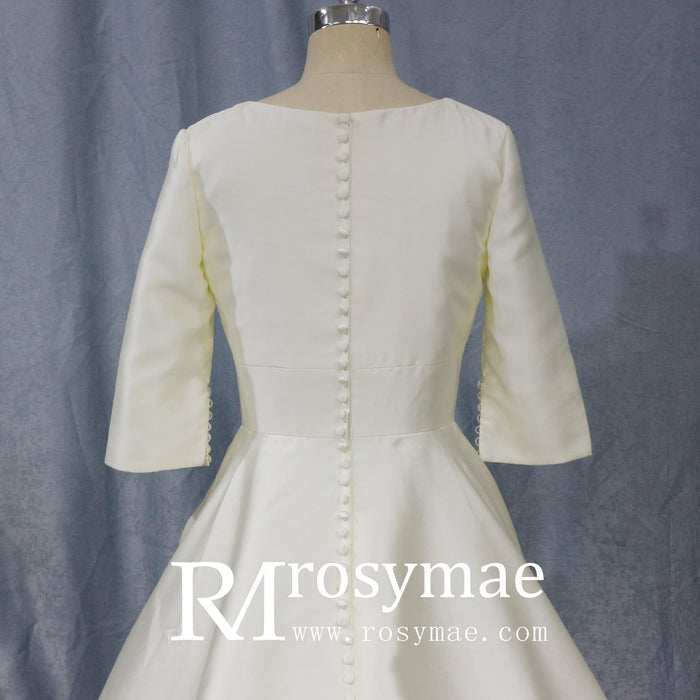 Simple Satin Half Sleeve Bridal Gown Quee Ann Wedding Dresses - Rosymae