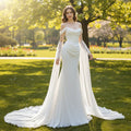 Simple Scoop Neckline Fit and Flare Boho Wedding Dress - Rosymae