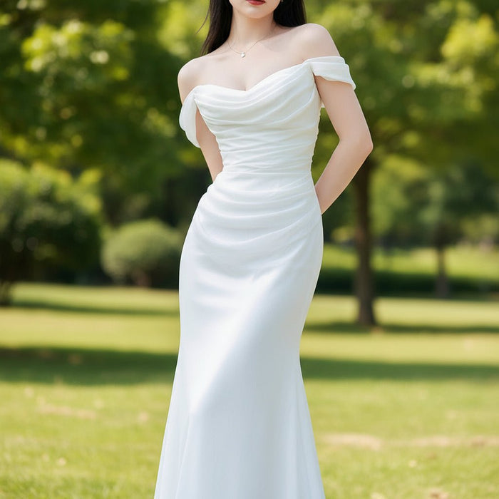 Simple Scoop Neckline Fit and Flare Boho Wedding Dress - Rosymae