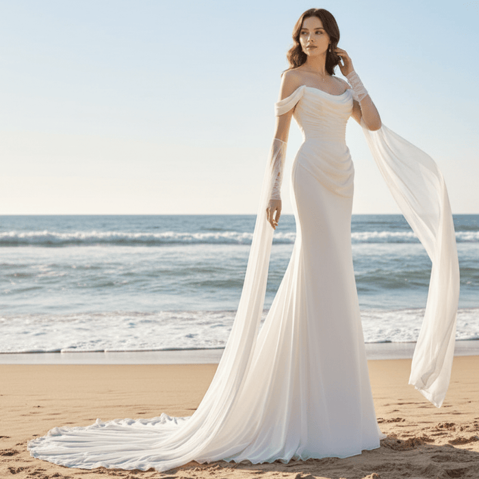 Simple Scoop Neckline Fit and Flare Boho Wedding Dress - Rosymae