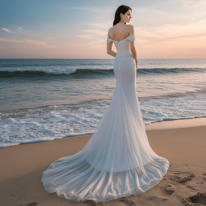 Simple Scoop Neckline Fit and Flare Boho Wedding Dress - Rosymae