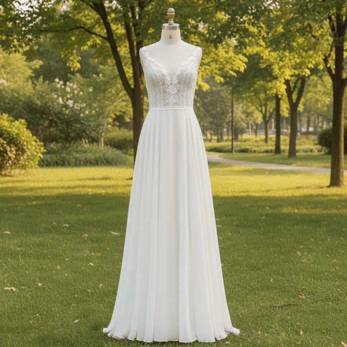 Simple Vneck Chiffon Sheath Wedding Dress with Spaghetti Strap - Rosymae