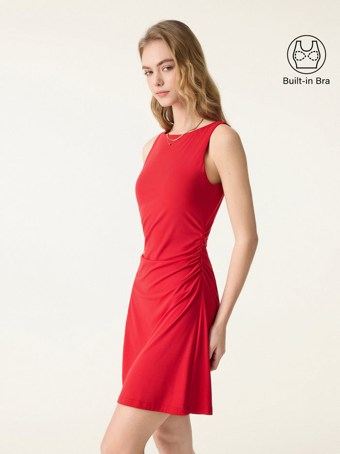 OGLmove SkinKiss Boatneck Ruched A-line Mini Bra Dress