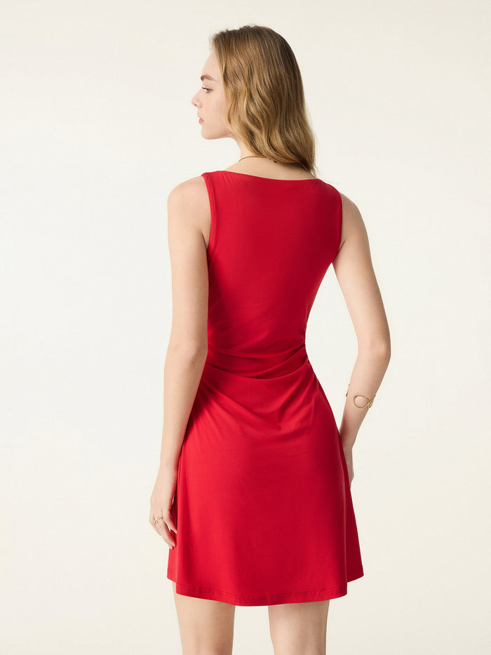 OGLmove SkinKiss Boatneck Ruched A-line Mini Bra Dress