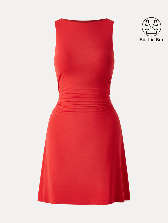 OGLmove SkinKiss Boatneck Ruched A-line Mini Bra Dress