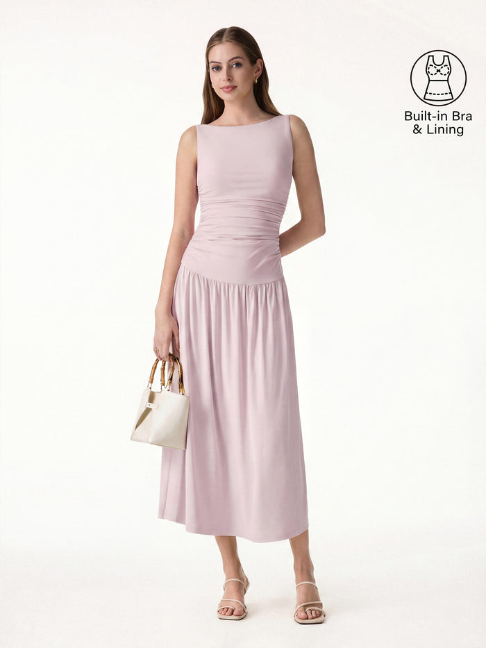 OGLmove Cooling Boatneck Ruched Midi Bra Dress Primrose Pink XS