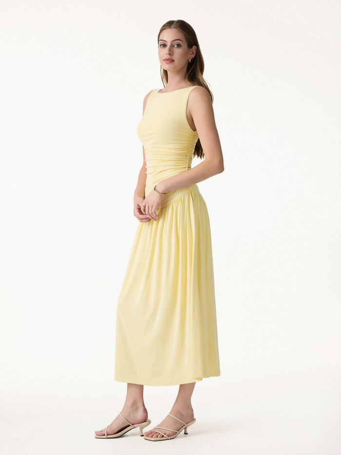 OGLmove Cooling Boatneck Ruched Midi Bra Dress