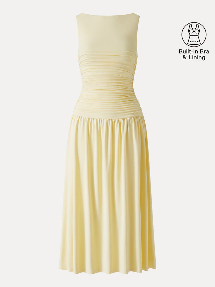 OGLmove SkinKiss Cooling Boatneck Ruched Midi Bra Dress