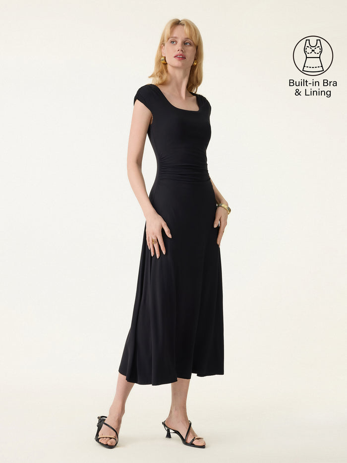 OGLmove SkinKiss Cooling Square Neck Ruched Midi Bra Dress