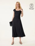 OGLmove SkinKiss Cooling Square Neck Ruched Midi Bra Dress Black XS
