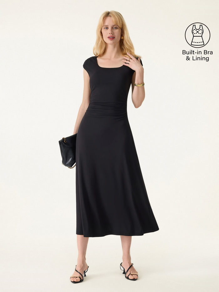 OGLmove SkinKiss Cooling Square Neck Ruched Midi Bra Dress Black XS