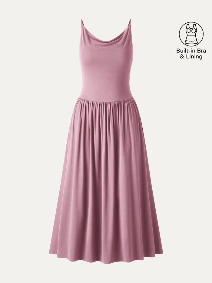 OGLmove SkinKiss Cowl Neck Open-Back Midi Bra Dress Rose Mauve XS