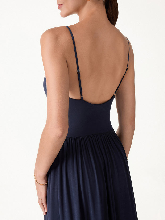 OGLmove SkinKiss Cowl Neck Open-Back Midi Bra Dress