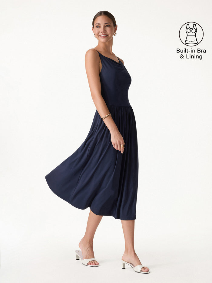 OGLmove SkinKiss Cowl Neck Open-Back Midi Bra Dress