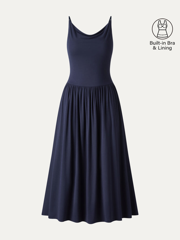 OGLmove SkinKiss Cowl Neck Open-Back Midi Bra Dress