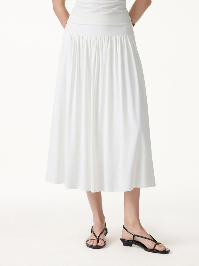 OGLmove SkinKiss Mid Rise Gathered Midi Skirt with Pockets Pure White XS