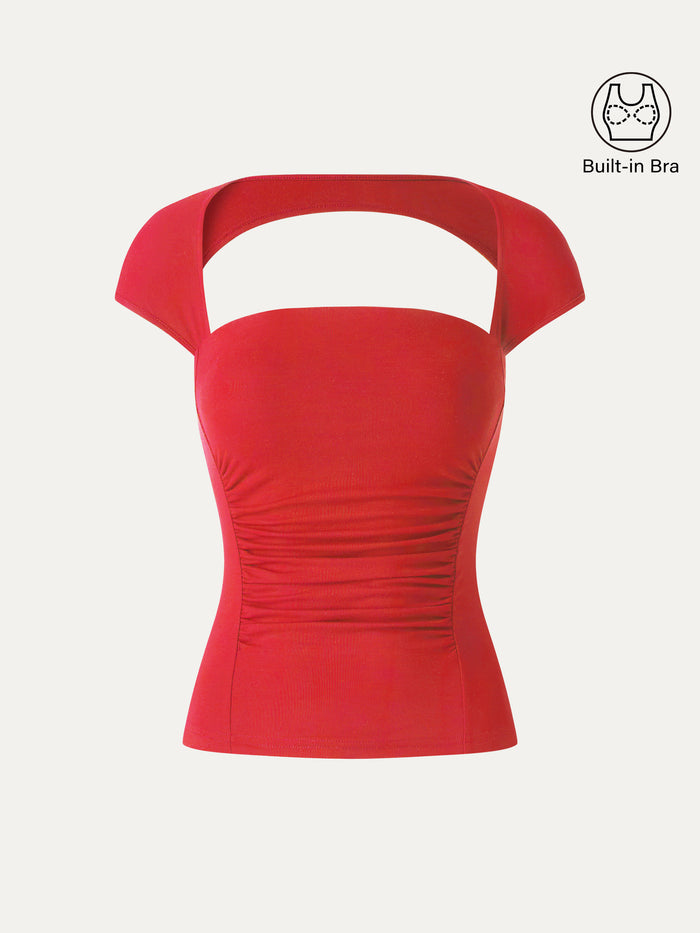 OGLmove Square Neck Cutout Back Ruched Bra Top