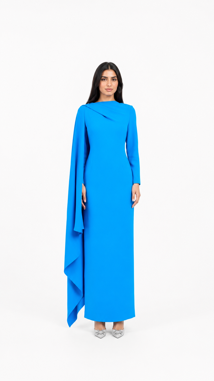 Sky Blue Cape Sleeve Column Maxi Dress – AZURA