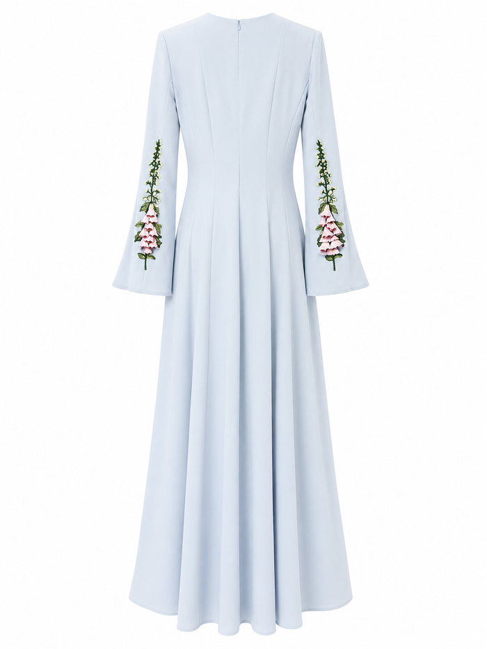 Sky Blue Embroidered Sleeve Maxi Dress - Serenity