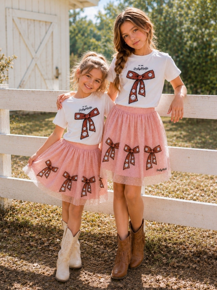 SmileyWorld Bow Graphic Tee & Pleated Skirt Set