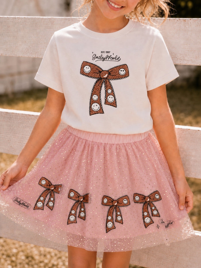 SmileyWorld Bow Graphic Tee & Pleated Skirt Set