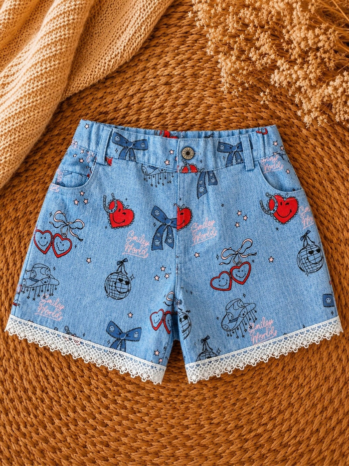 SmileyWorld Bow Tank and Girly Graphics Denim Short Set