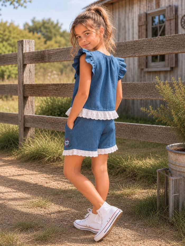 SmileyWorld Denim Bow Ruffle Short Set