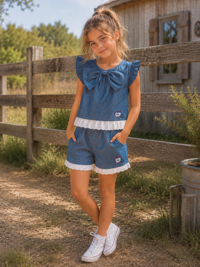 SmileyWorld Denim Bow Ruffle Short Set
