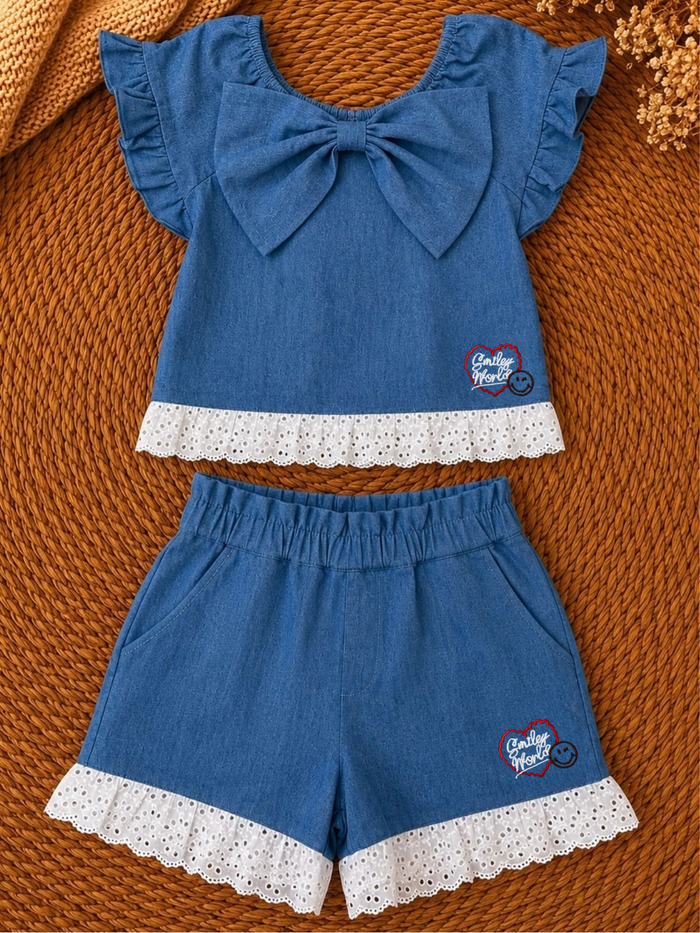 SmileyWorld Denim Bow Ruffle Short Set