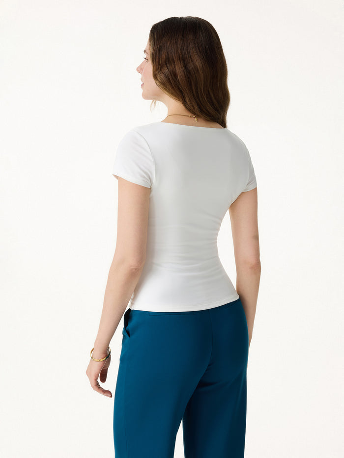 OGLmove 2Pcs Set Cowl Neck Ruched Bra Top & Side Ruched A-line Midi Skirt