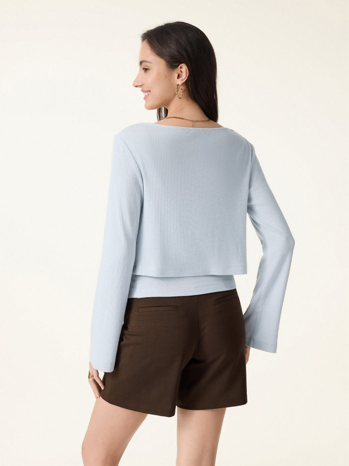 OGLmove Soft Bell Sleeve Millennial Pink Cropped Cardigan
