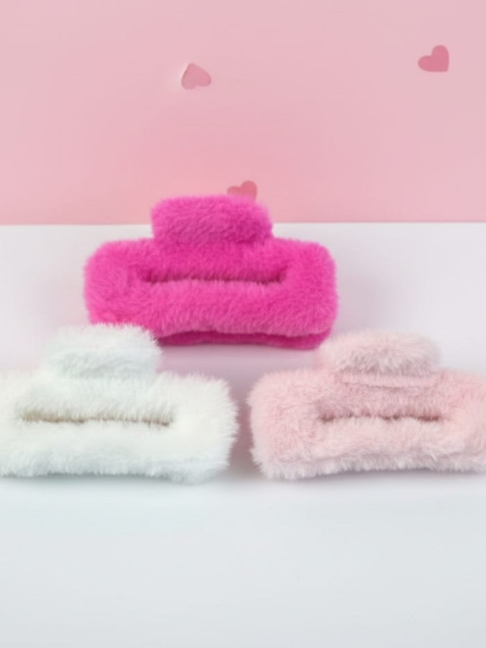 Soft Glow Fuzzy Hair Clip Set – Pack of 3