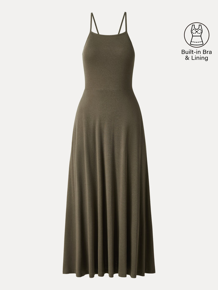 OGLmove Soft Linen Knit Spaghetti Midi Bra Dress