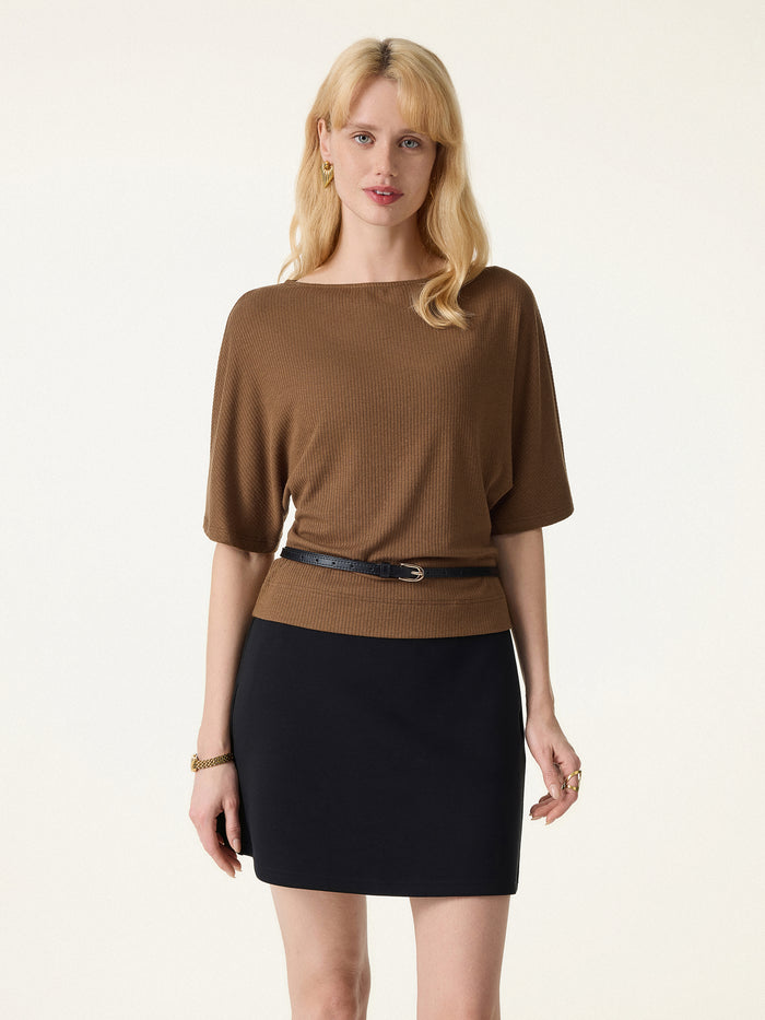 OGLmove 2Pcs Set Boatneck Relaxed Top & Wide Leg Pant with Pockets