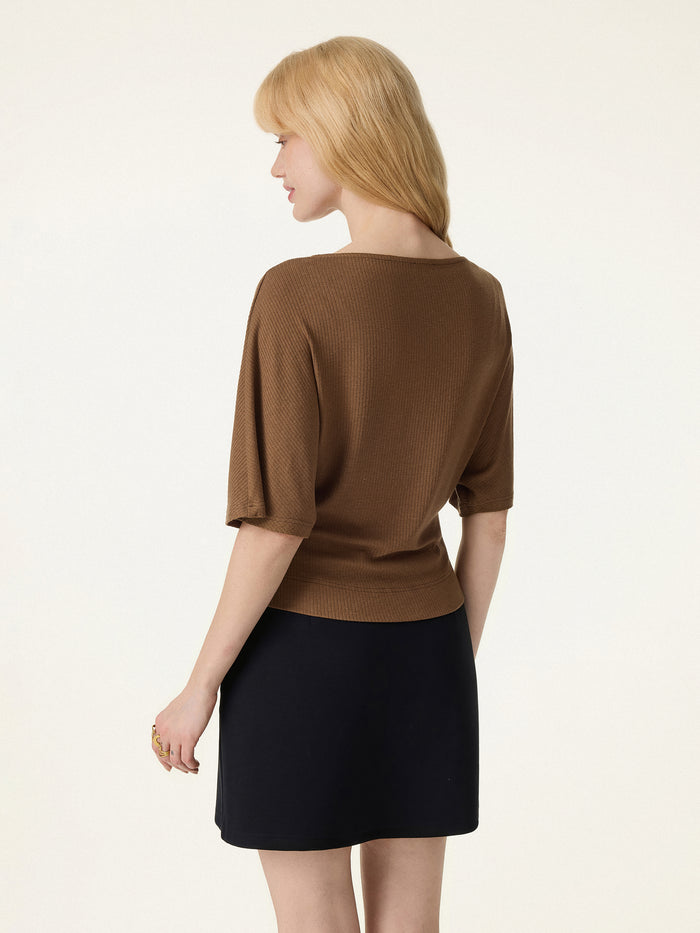 OGLmove 2Pcs Set Boatneck Relaxed Top & Wide Leg Pant with Pockets