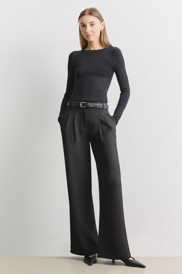 Soft Ribbed Long Sleeve Top - Black