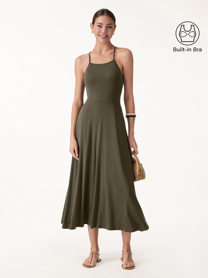 OGLmove Soft Spaghetti Midi Bra Dress