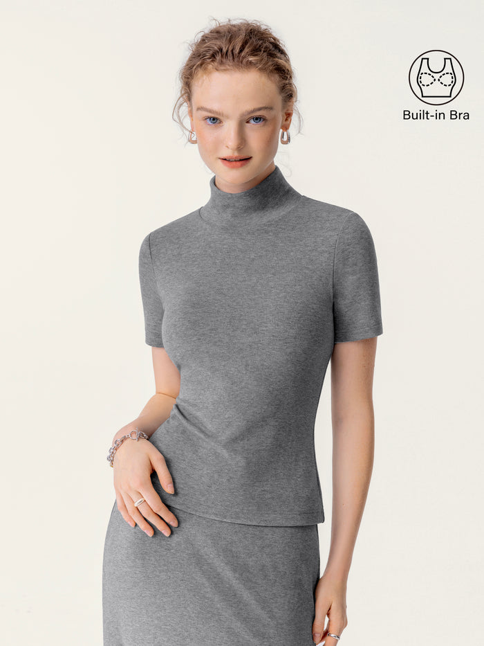 OGLmove Soft Thermal Mockneck Short Sleeve Bra Top Heather Carbon XXS