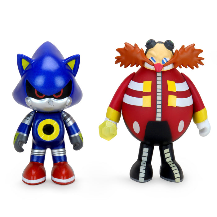 Sonic the Hedgehog 3" vinyl figures featuring Dr. Robotnik and Metal Sonic in a collectible 2-pack, detailed and vibrant.
