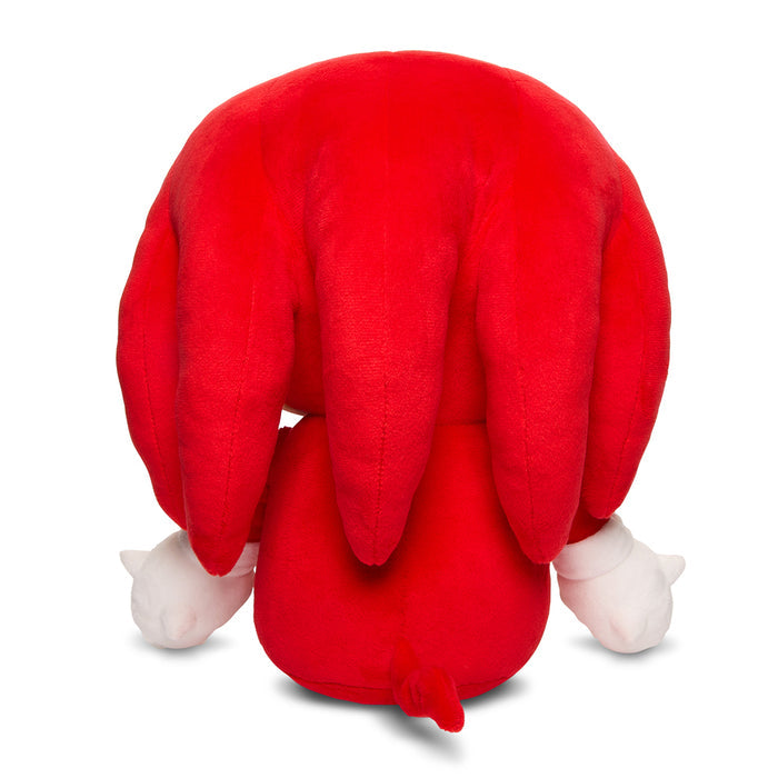 Sonic the Hedgehog Knuckles HugMe Shake Action 16-inch plush toy showing Knuckles in a cuddly pose with detailed embroidery.
