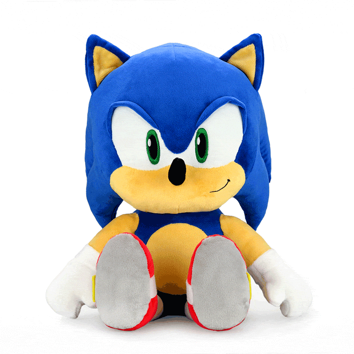 Sonic the Hedgehog HugMe Shake Action Plush, soft plush toy featuring Sonic in a cuddly pose with shake action details.