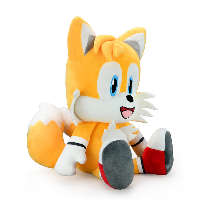 Sonic the Hedgehog Tails HugMe Shake Action plush toy showing Tails in a cuddly pose with Shake Action features.