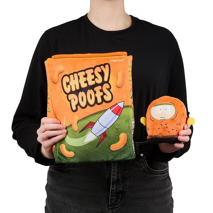 Interactive 11-inch South Park Cheesy Poofs plush toy featuring soft fabric and detailed character design.
