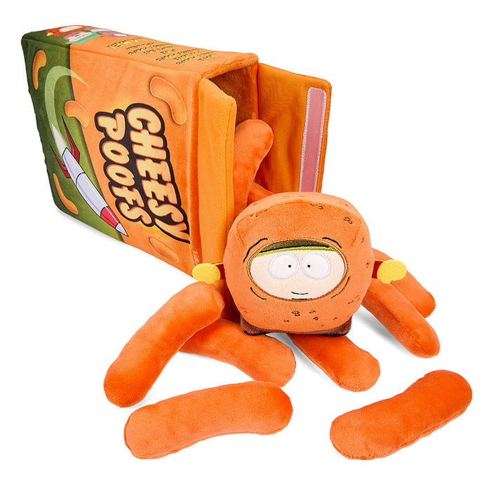South Park 11-inch Cheesy Poofs plush toy, soft and interactive, featuring a colorful plush representation of the iconic snack from the show.