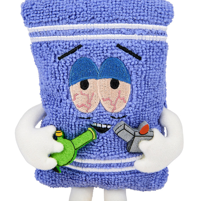 South Park Stoned Towelie scented plush toy with a bong, featuring detailed embroidery and soft fabric, 6-inch collectible plush.